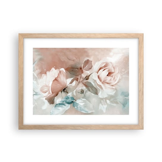 Obraz - Plakat - Duch romantyzmu - 40x30cm - Kwiaty Romantyczny Róże - Foto Plakaty na ścianę w ramie jasny dąb - Plakat do Salonu Sypialni ARTTOR ARTTOR
