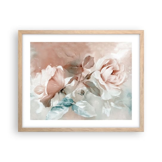 Obraz - Plakat - Duch romantyzmu - 50x40cm - Kwiaty Romantyczny Róże - Foto Plakaty w ramie koloru jasny dąb do Salonu Sypialni ARTTOR ARTTOR