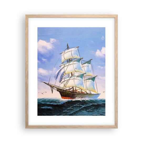 Obraz - Plakat - Dumnie z wiatrem - 40x50cm - Marynistyczny Żaglowiec Ocean - Foto Plakaty w ramie koloru jasny dąb do Salonu Sypialni ARTTOR ARTTOR