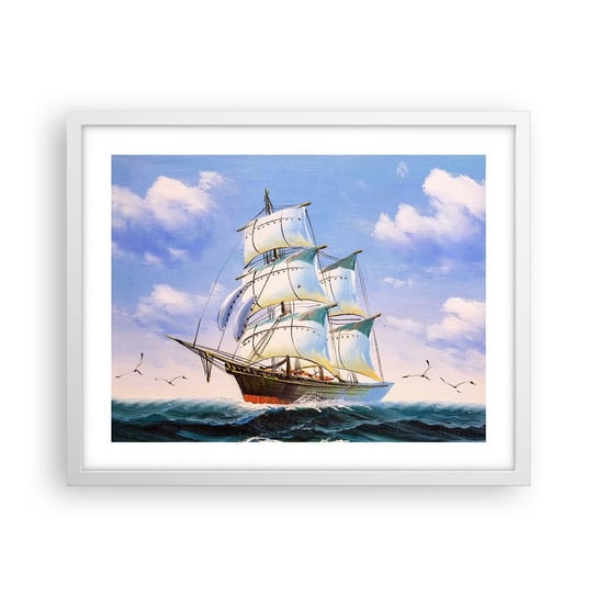 Obraz - Plakat - Dumnie z wiatrem - 50x40cm - Marynistyczny Żaglowiec Ocean - Foto Plakaty w ramie koloru białego do Salonu Sypialni ARTTOR ARTTOR