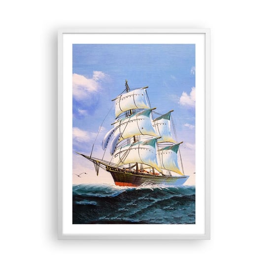 Obraz - Plakat - Dumnie z wiatrem - 50x70cm - Marynistyczny Żaglowiec Ocean - Nowoczesny modny obraz Plakat rama biała ARTTOR ARTTOR