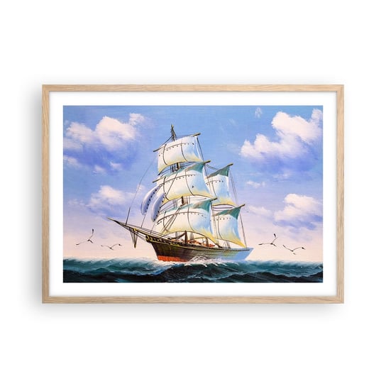 Obraz - Plakat - Dumnie z wiatrem - 70x50cm - Marynistyczny Żaglowiec Ocean - Nowoczesny modny obraz Plakat rama jasny dąb ARTTOR ARTTOR