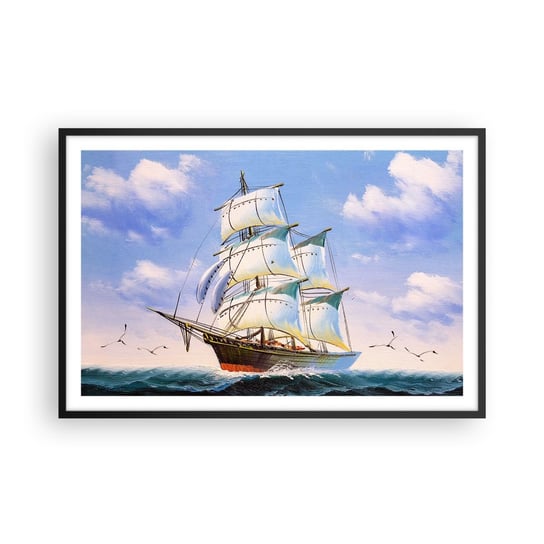 Obraz - Plakat - Dumnie z wiatrem - 91x61cm - Marynistyczny Żaglowiec Ocean - Foto Plakaty na ścianę w czarnej ramie - Plakat do Salonu Sypialni ARTTOR ARTTOR