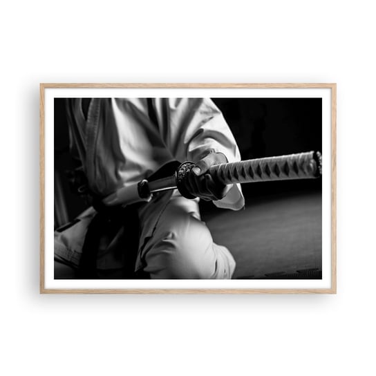 Obraz - Plakat - Dusza wojownika - 100x70cm - Miecz Samurajski Japonia Sztuki Walki - Foto Plakaty w ramie koloru jasny dąb do Salonu Sypialni ARTTOR ARTTOR