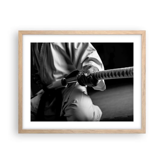Obraz - Plakat - Dusza wojownika - 50x40cm - Miecz Samurajski Japonia Sztuki Walki - Foto Plakaty w ramie koloru jasny dąb do Salonu Sypialni ARTTOR ARTTOR