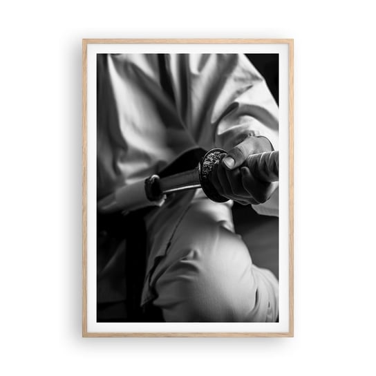 Obraz - Plakat - Dusza wojownika - 70x100cm - Miecz Samurajski Japonia Sztuki Walki - Foto Plakaty w ramie koloru jasny dąb do Salonu Sypialni ARTTOR ARTTOR