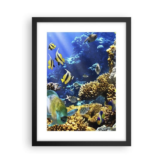 Obraz - Plakat - Duży ruch na wakacyjnym szlaku - 30x40cm - Rafa Koralowa Ocean Ryby - Foto Plakaty na ścianę w czarnej ramie - Plakat do Salonu Sypialni ARTTOR ARTTOR