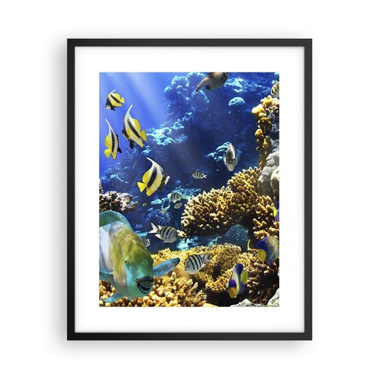 Obraz - Plakat - Duży ruch na wakacyjnym szlaku - 40x50cm - Rafa Koralowa Ocean Ryby - Foto Plakaty w ramie koloru czarnego do Salonu Sypialni ARTTOR ARTTOR