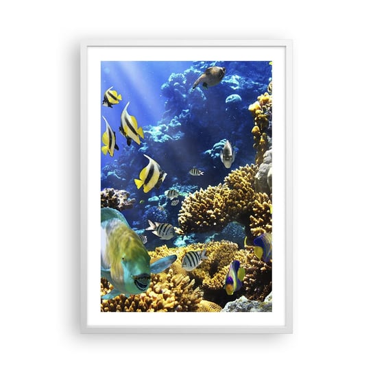 Obraz - Plakat - Duży ruch na wakacyjnym szlaku - 50x70cm - Rafa Koralowa Ocean Ryby - Nowoczesny modny obraz Plakat rama biała ARTTOR ARTTOR