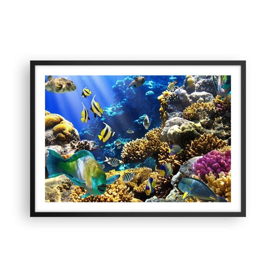 Obraz - Plakat - Duży ruch na wakacyjnym szlaku - 70x50cm - Rafa Koralowa Ocean Ryby - Nowoczesny modny obraz Plakat czarna rama ARTTOR ARTTOR