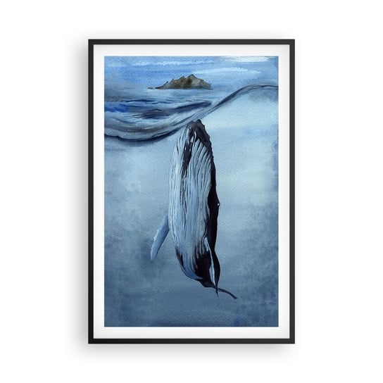 Obraz - Plakat - Dwa światy północy - 61x91cm - Wieloryb Ocean Akwarela - Foto Plakaty na ścianę w czarnej ramie - Plakat do Salonu Sypialni ARTTOR ARTTOR