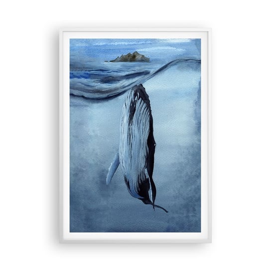 Obraz - Plakat - Dwa światy północy - 70x100cm - Wieloryb Ocean Akwarela - Foto Plakaty w ramie koloru białego do Salonu Sypialni ARTTOR ARTTOR