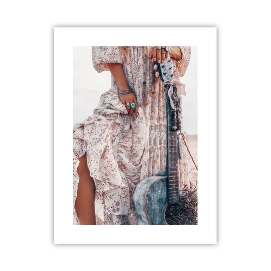 Obraz - Plakat - Dzieci kwiaty w drodze - 30x40cm - Kobieta Boho Gitara - Foto Plakaty na ścianę bez ramy - Plakat do Salonu Sypialni ARTTOR ARTTOR