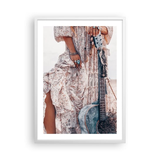 Obraz - Plakat - Dzieci kwiaty w drodze - 50x70cm - Kobieta Boho Gitara - Nowoczesny modny obraz Plakat rama biała ARTTOR ARTTOR