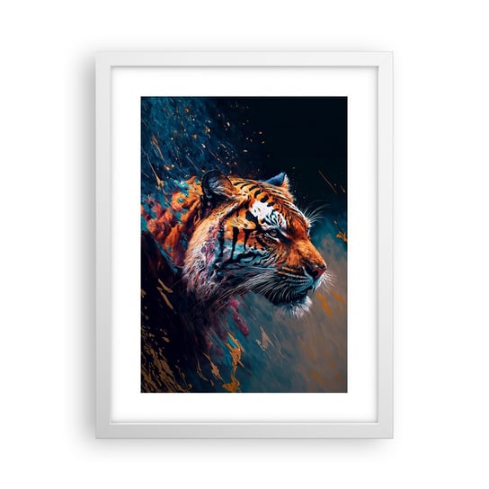 Obraz - Plakat - Dzikie piękno - 30x40cm - Tygrys Kolorowy Zwierzę - Foto Plakaty na ścianę w ramie białej - Plakat do Salonu Sypialni ARTTOR ARTTOR
