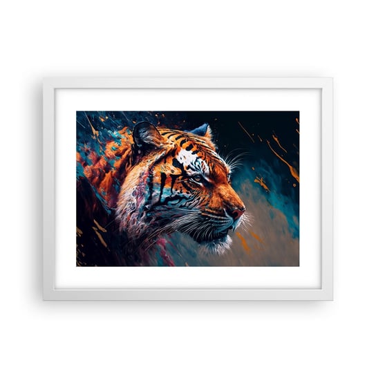 Obraz - Plakat - Dzikie piękno - 40x30cm - Tygrys Kolorowy Zwierzę - Foto Plakaty na ścianę w ramie białej - Plakat do Salonu Sypialni ARTTOR ARTTOR