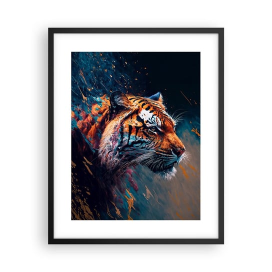 Obraz - Plakat - Dzikie piękno - 40x50cm - Tygrys Kolorowy Zwierzę - Foto Plakaty w ramie koloru czarnego do Salonu Sypialni ARTTOR ARTTOR