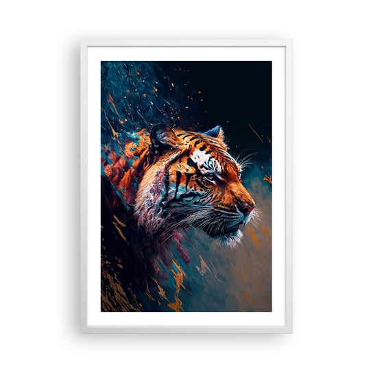 Obraz - Plakat - Dzikie piękno - 50x70cm - Tygrys Kolorowy Zwierzę - Nowoczesny modny obraz Plakat rama biała ARTTOR ARTTOR