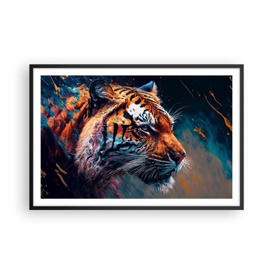 Obraz - Plakat - Dzikie piękno - 91x61cm - Tygrys Kolorowy Zwierzę - Foto Plakaty na ścianę w czarnej ramie - Plakat do Salonu Sypialni ARTTOR ARTTOR