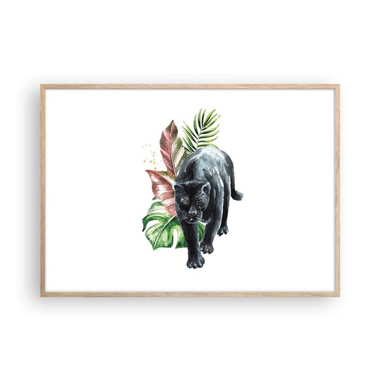 Obraz - Plakat - Dzikość serca - 100x70cm - Czarna Pantera Zwierzęta Natura - Foto Plakaty w ramie koloru jasny dąb do Salonu Sypialni ARTTOR ARTTOR