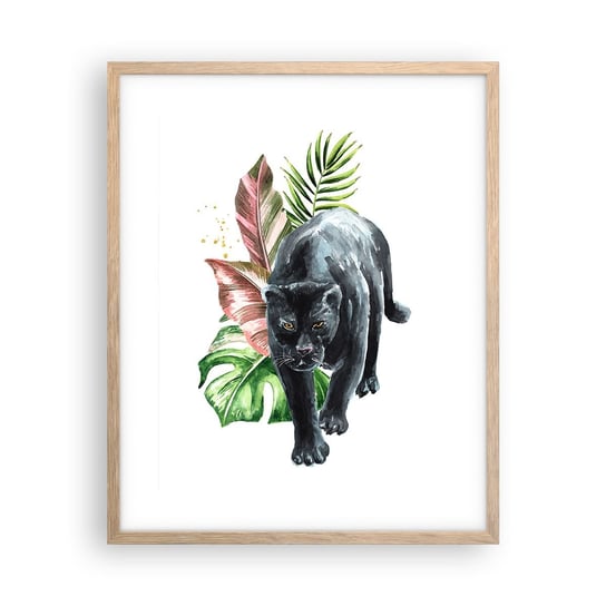 Obraz - Plakat - Dzikość serca - 40x50cm - Czarna Pantera Zwierzęta Natura - Foto Plakaty w ramie koloru jasny dąb do Salonu Sypialni ARTTOR ARTTOR