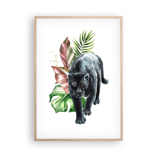 Obraz - Plakat - Dzikość serca - 70x100cm - Czarna Pantera Zwierzęta Natura - Foto Plakaty w ramie koloru jasny dąb do Salonu Sypialni ARTTOR ARTTOR