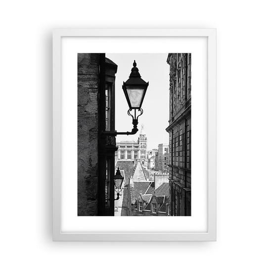 Obraz - Plakat - Edynburska opowieść - 30x40cm - Stare Miasto Czarno-Biały Szkocja - Foto Plakaty na ścianę w ramie białej - Plakat do Salonu Sypialni ARTTOR ARTTOR