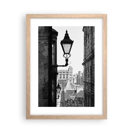 Obraz - Plakat - Edynburska opowieść - 30x40cm - Stare Miasto Czarno-Biały Szkocja - Foto Plakaty na ścianę w ramie jasny dąb - Plakat do Salonu Sypialni ARTTOR ARTTOR