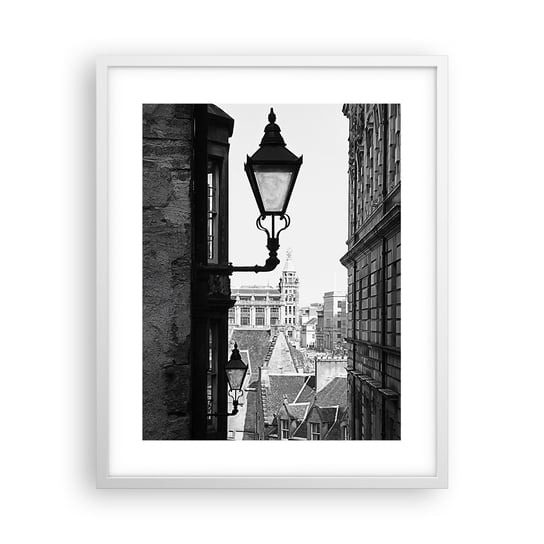 Obraz - Plakat - Edynburska opowieść - 40x50cm - Stare Miasto Czarno-Biały Szkocja - Foto Plakaty w ramie koloru białego do Salonu Sypialni ARTTOR ARTTOR