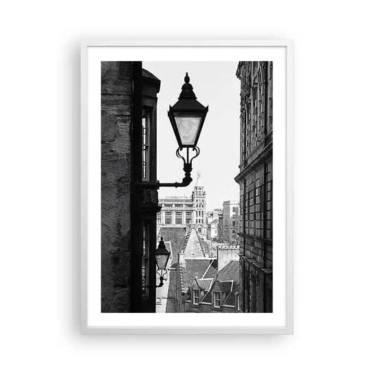 Obraz - Plakat - Edynburska opowieść - 50x70cm - Stare Miasto Czarno-Biały Szkocja - Nowoczesny modny obraz Plakat rama biała ARTTOR ARTTOR