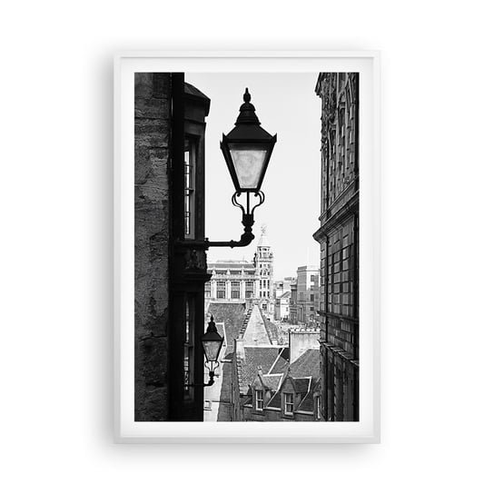 Obraz - Plakat - Edynburska opowieść - 61x91cm - Stare Miasto Czarno-Biały Szkocja - Foto Plakaty na ścianę w ramie białej - Plakat do Salonu Sypialni ARTTOR ARTTOR