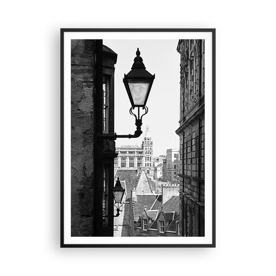 Obraz - Plakat - Edynburska opowieść - 70x100cm - Stare Miasto Czarno-Biały Szkocja - Foto Plakaty w ramie koloru czarnego do Salonu Sypialni ARTTOR ARTTOR