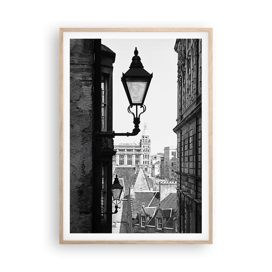 Obraz - Plakat - Edynburska opowieść - 70x100cm - Stare Miasto Czarno-Biały Szkocja - Foto Plakaty w ramie koloru jasny dąb do Salonu Sypialni ARTTOR ARTTOR