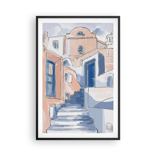 Obraz - Plakat - Egzotyczne miasto - 61x91cm - Architektura Grecja Budynki - Foto Plakaty na ścianę w czarnej ramie - Plakat do Salonu Sypialni ARTTOR ARTTOR