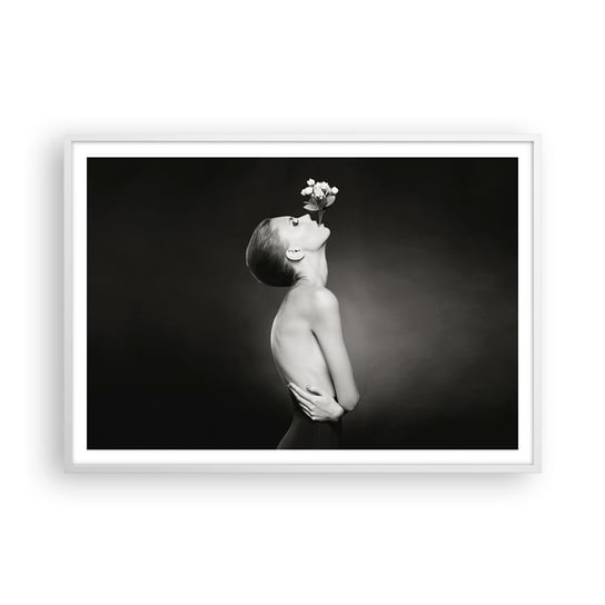 Obraz - Plakat - Ekscentryczna elegancja - 100x70cm - Ciało Kwiaty Modelka - Foto Plakaty w ramie koloru białego do Salonu Sypialni ARTTOR ARTTOR
