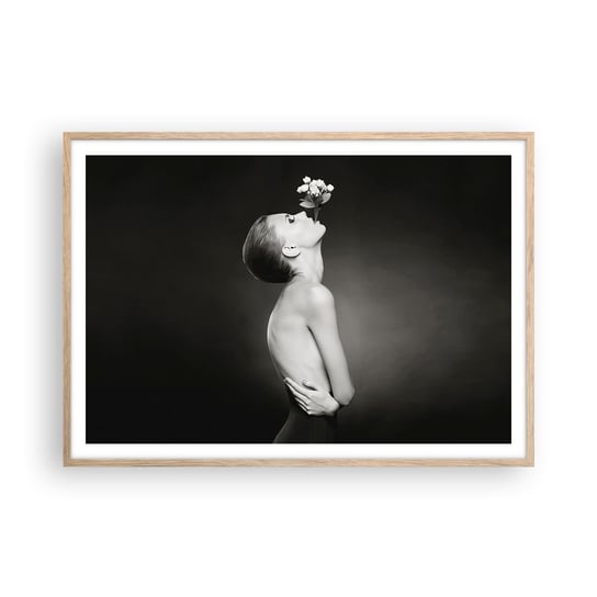 Obraz - Plakat - Ekscentryczna elegancja - 100x70cm - Ciało Kwiaty Modelka - Foto Plakaty w ramie koloru jasny dąb do Salonu Sypialni ARTTOR ARTTOR