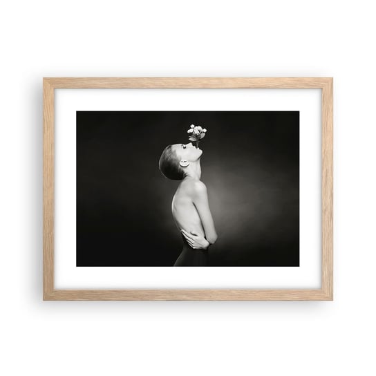 Obraz - Plakat - Ekscentryczna elegancja - 40x30cm - Ciało Kwiaty Modelka - Foto Plakaty na ścianę w ramie jasny dąb - Plakat do Salonu Sypialni ARTTOR ARTTOR