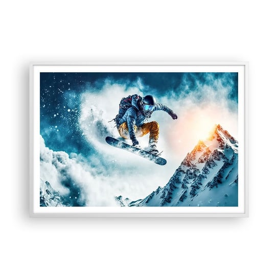 Obraz - Plakat - Ekstremalne emocje - 100x70cm - Snowboard Sport Zima - Foto Plakaty w ramie koloru białego do Salonu Sypialni ARTTOR ARTTOR