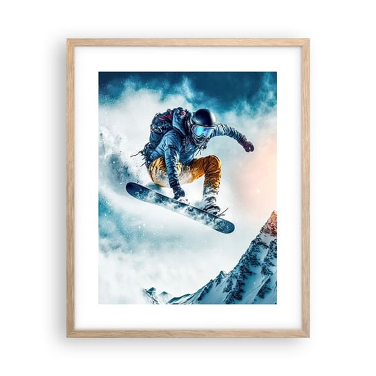 Obraz - Plakat - Ekstremalne emocje - 40x50cm - Snowboard Sport Zima - Foto Plakaty w ramie koloru jasny dąb do Salonu Sypialni ARTTOR ARTTOR