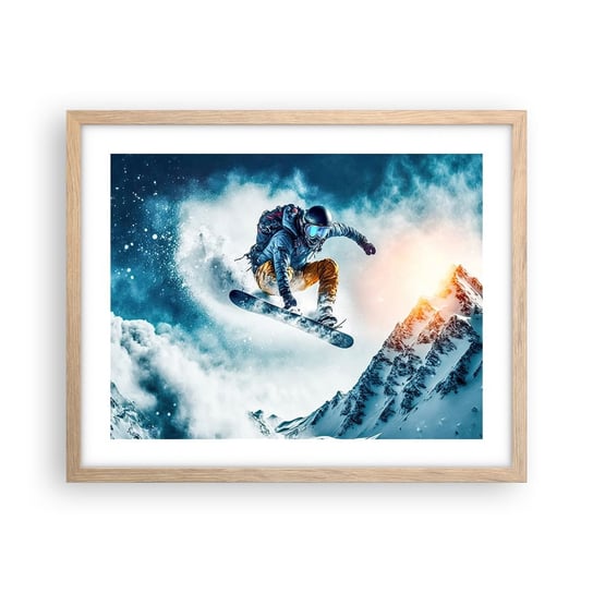 Obraz - Plakat - Ekstremalne emocje - 50x40cm - Snowboard Sport Zima - Foto Plakaty w ramie koloru jasny dąb do Salonu Sypialni ARTTOR ARTTOR