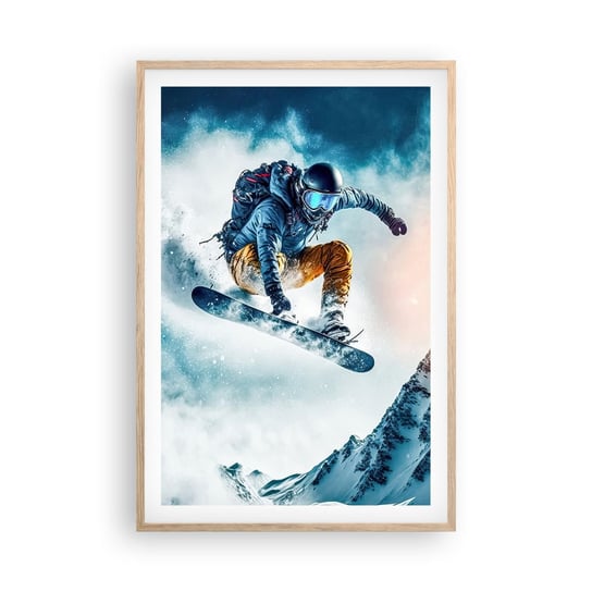Obraz - Plakat - Ekstremalne emocje - 61x91cm - Snowboard Sport Zima - Foto Plakaty na ścianę w ramie jasny dąb - Plakat do Salonu Sypialni ARTTOR ARTTOR