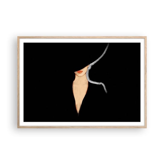 Obraz - Plakat - Elegancja i styl - 100x70cm - Kobieta W Kapeluszu Moda Sztuka - Foto Plakaty w ramie koloru jasny dąb do Salonu Sypialni ARTTOR ARTTOR