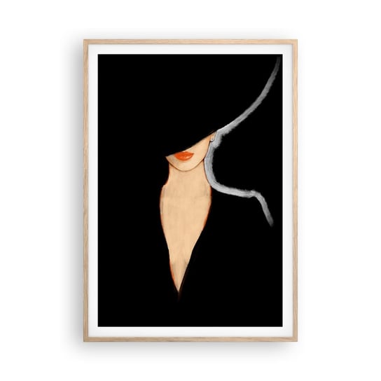 Obraz - Plakat - Elegancja i styl - 70x100cm - Kobieta W Kapeluszu Moda Sztuka - Foto Plakaty w ramie koloru jasny dąb do Salonu Sypialni ARTTOR ARTTOR