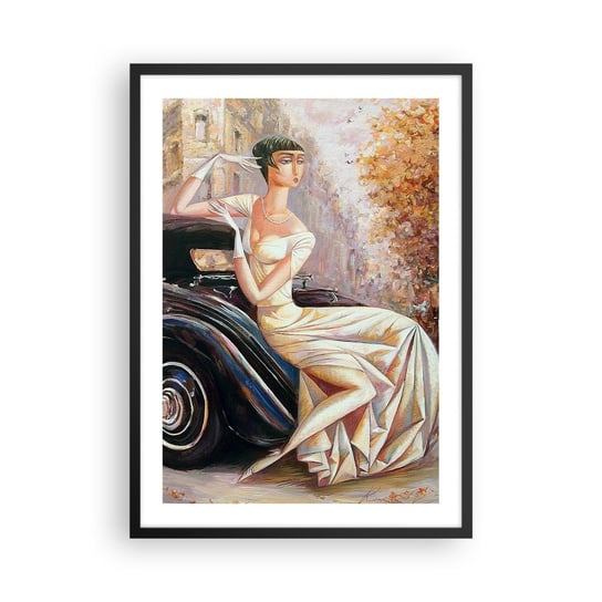 Obraz - Plakat - Elegancja w stylu retro - 50x70cm - Samochód Retro Kobieta Pałac - Nowoczesny modny obraz Plakat czarna rama ARTTOR ARTTOR