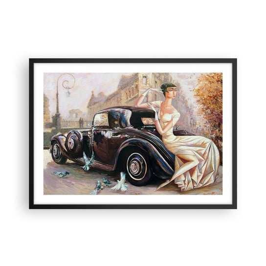 Obraz - Plakat - Elegancja w stylu retro - 70x50cm - Samochód Retro Kobieta Pałac - Nowoczesny modny obraz Plakat czarna rama ARTTOR ARTTOR