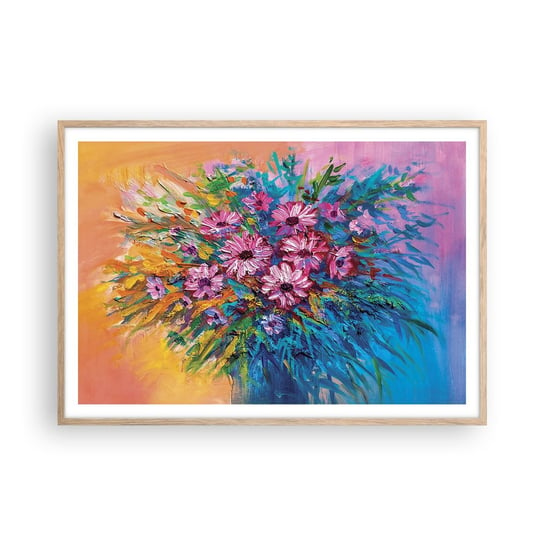 Obraz - Plakat - Energia życia - 100x70cm - Kwiaty Bukiet Kwiatów Ogród - Foto Plakaty w ramie koloru jasny dąb do Salonu Sypialni ARTTOR ARTTOR
