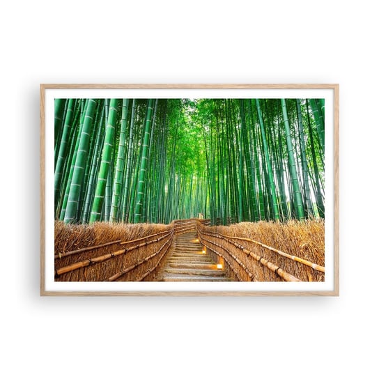 Obraz - Plakat - Esencja azjatyckiej natury - 100x70cm - Bambus Las Bambusowy Natura - Foto Plakaty w ramie koloru jasny dąb do Salonu Sypialni ARTTOR ARTTOR