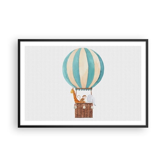 Obraz - Plakat - Fantastyczna wycieczka - 91x61cm - Balon Dla Dzieci Vintage - Foto Plakaty na ścianę w czarnej ramie - Plakat do Salonu Sypialni ARTTOR ARTTOR