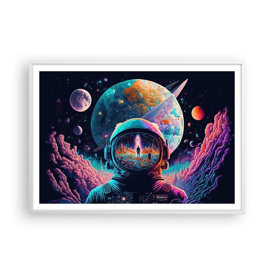 Obraz - Plakat - Filozofom się nie śniło - 100x70cm - Astronauta Futurystyczny Kosmos - Foto Plakaty w ramie koloru białego do Salonu Sypialni ARTTOR ARTTOR