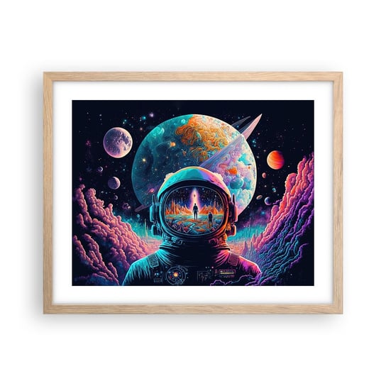 Obraz - Plakat - Filozofom się nie śniło - 50x40cm - Astronauta Futurystyczny Kosmos - Foto Plakaty w ramie koloru jasny dąb do Salonu Sypialni ARTTOR ARTTOR